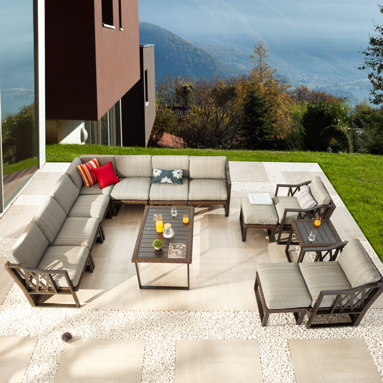 Steelside Moby Patio 13 Piece Rattan Sofa Sectional Seating Group